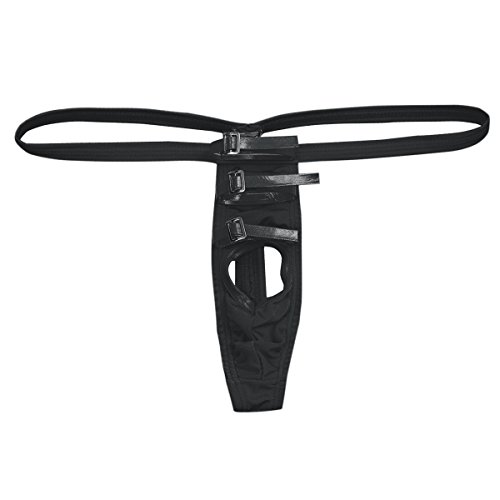 FEESHOW Men's Open Front Hole G String Thongs Underwear T-Back (Black Caged)