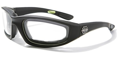 Choppers Mens Biker Padded Motorcycle Goggles Glasses - Several Lens Colors Available! (Black - Clear Lens)