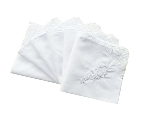 Bulk Wedding White Floral Embroidery Premium 60s Cotton Handkerchiefs