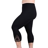 Zerdocean Women's Plus Size Modal Capri Leggings with Lace Trim Black (lace 2) 3X