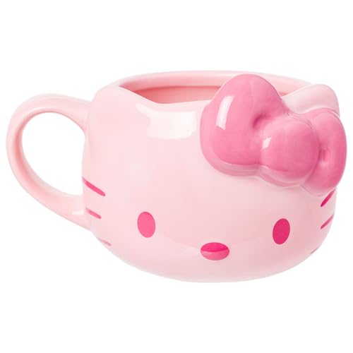 Silver Buffalo Sanrio Hello Kitty Pink Face and Bow Ceramic 3D Sculpted Mug, 20…
