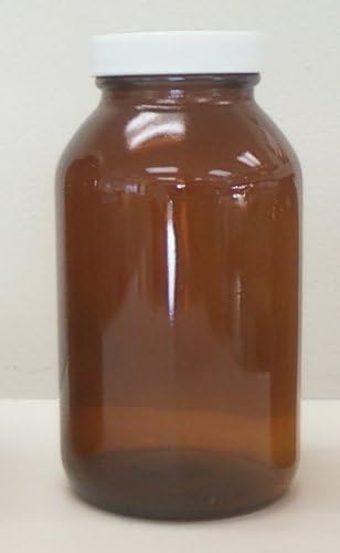 16 Ounce Wide Mouth Amber Glass Bottle - White Cap