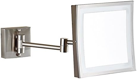 GF Wood Square Copper Wall Mounted Led Bath Mirrors Cosmetic Mirror Folding 3X Magnifying Makeup Mirrors,Brush Nickle