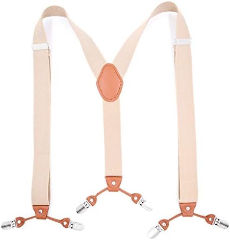 Jpakios 最安値 ファッションメンズ弾性ストレッチパンツ6クリップ弾性調節可能なyバックサスペンダー 色 ベージュ
