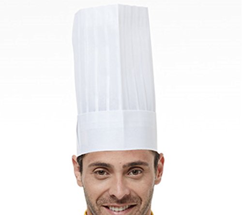 9 Inche Tall Disposable Chef hat - Adjustable - Commercial Grade - Flat Topped Hat(White,10 of pack)