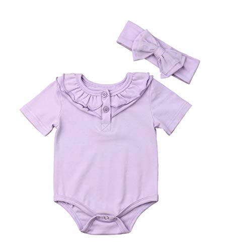 Infant Toddler Baby Girl Top Basic Plain Ruffle T-Shirt Blouse Casual Clothes (6-12 Months, 2 Purple)