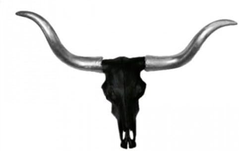 Black Long Horn Skull with Silver Horn | Faux Taxidermy | Resin Black Long Horn Skull Mount | Faux Taxidermy Studio (Black-Sil)