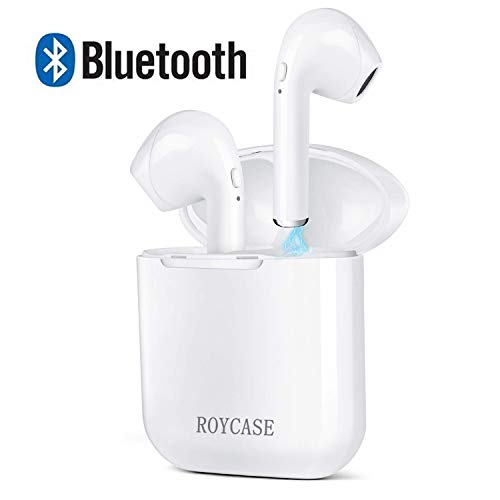 roycase Bluetooth Earphones, Wireless Earbuds V4.2 with 3D Stereo Sound Noise Cancelling in-Ear Wireless Earbuds with Charging Case for iOS, Android, PC Bluetooth Headphones Wireless - White