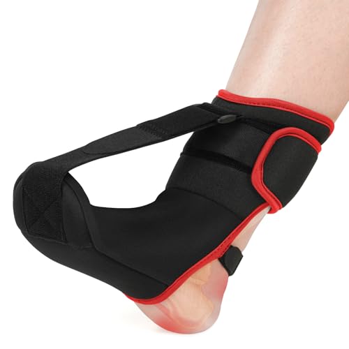 Moohome Plantar Fasciitis Night Splint Sock Soft Plantar Fasciitis Brace for Sleeping Achilles Tendonitis Foot Drop Heel Pain - Plantar Fasciitis Relief Night Splint for Women Men Black-Red Medium