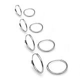 925 Sterling Silver Thin 4 Pair Set 10mm 12mm 14mm 16mm Endless Hoop earrings for Cartlidge Nose Lips- Many Colors Available-Nine2Five