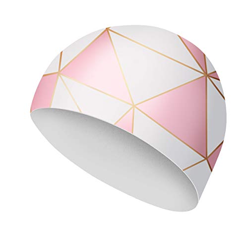 WAVEYU Silicone Swim Cap for Women, Waterproof Long Hair Swimming Caps Cute Printed Swim Caps for Braids and Dreadlocks