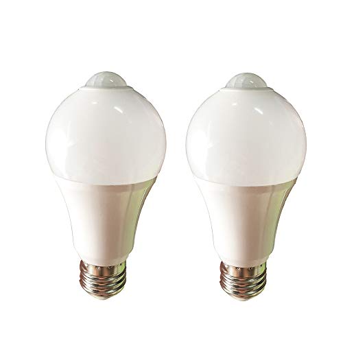 2 Pack LED A19 Light Bulbs with Motion Detection Sensor Motion PIR Infrared Sensor Light Bulb Motion Activated Dusk to Dawn 12W 1000lm 6000K for Front Door Porch Garage Basement Hallway Closet