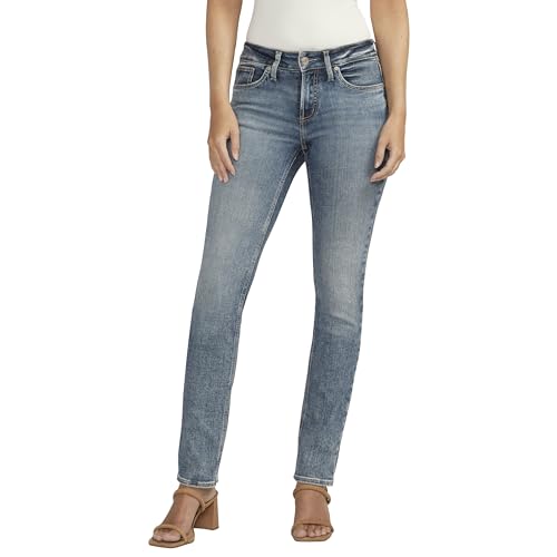 Silver Jeans Co. Women’s Suki Mid Rise Curvy Fit Straight Leg Jeans, Med Wash EAE257, 29W x 31L
