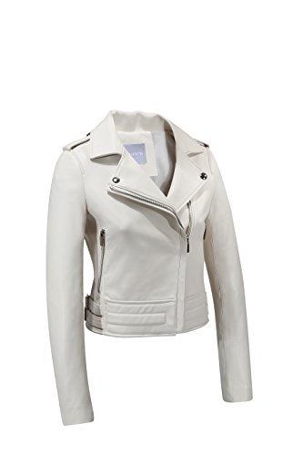 GIRIANI Women's Jacket Genuine Lambskin Leather Biker Coat (Large, White)