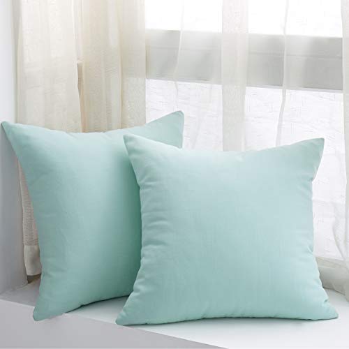 MoMA Decorative Throw Pillow Covers (Set of 2) - Linen Blend Pillow Cover Sham Cushion Cover - Throw Pillow Cover - Sofa Throw Pillow Cover - Square Decorative Pillowcase - Teal Blue Green - 18" x 18"