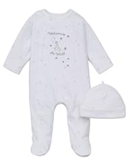 Apparel: Little Me Unisex Baby 2 Piece Footie and Cap, Welcome World, White, Newborn - Little Me Baby