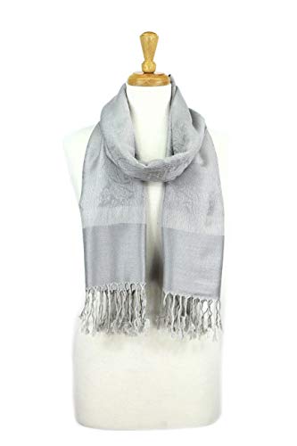 Paskmlna Paisley Jacquard Pashmina Shawl Wrap Scarf Stole (Silver01883)