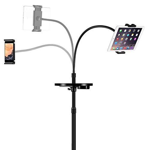 Viozon Gooseneck Tablet Floor Stand with a Portable Tray for 7~10 Inch Tablets and 3.5~6inch Smart Phones, Such as Tablet PCs, iPhone X,iPad, iPad Mini, iPad Air,New iPad Pro(9.7inch), Galaxy, Nexus