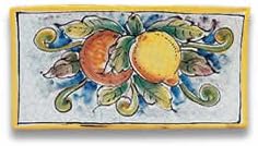 Hand Painted Orange and Lemon Rectangular Tile from Italy