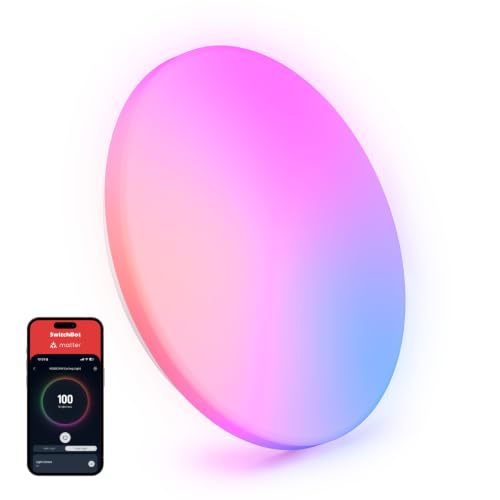 SwitchBot RGBICWW Ceiling Light 30 cm, Matter Certified LED Ceiling Light, Dimmable 2000 LM, 2700-6500K, 20W, Compatible with Alexa & Apple Home, CRI 90+, Ceiling Light LED for Bedroom, Living Room
