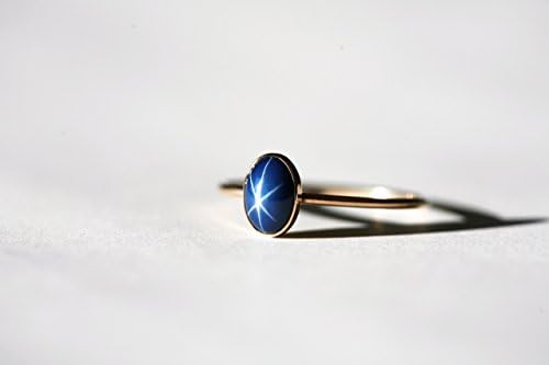 Size 8 Oval Created Blue Star Sapphire and 14K Gold Filled Skinny Ring
