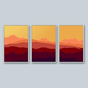 3 Piece Framed Canvas Wall Art for Living Room, Bedroom Mountain Landscape Illustration XV Canvas Prints for Home Decoration Ready to Hang - 16"x24"x3 Panels
