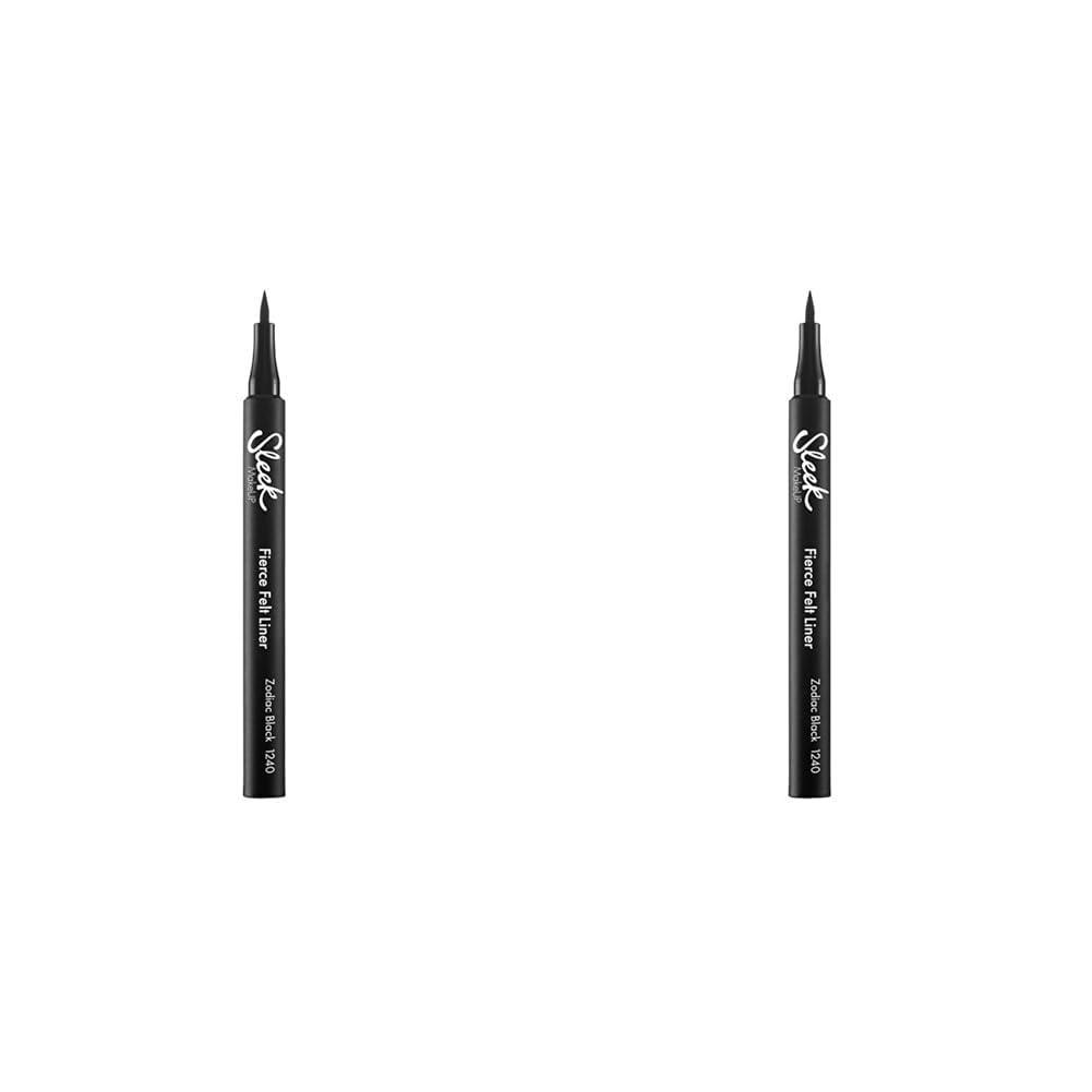 Sleek MakeUP Fierce Felt Liner, Long Lasting Liquid Eyeliner, Felt Tip Applicator, Zodiac Black, 1ml (Pack of 2)