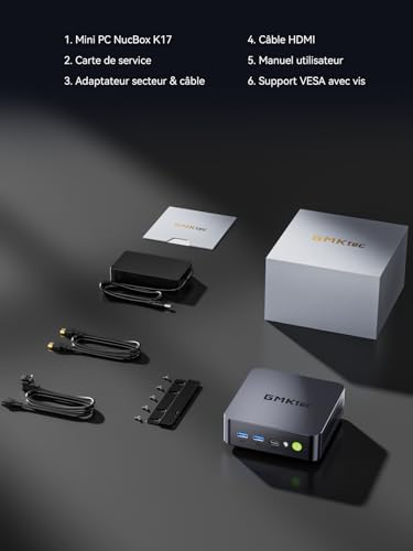 GMKtec K17 AI Mini PC, Intel Core Ultra 5 226V (jusqu'à 4,5 GHz), 16 Go LPDDR5X 8533 MT/s, SSD 512 Go PCIe 4.0, 97 TOPs IA, Intel Arc 130V, Double M.2 (Gen5+Gen4), USB4, Triple affichage 8K, WiFi 6E
