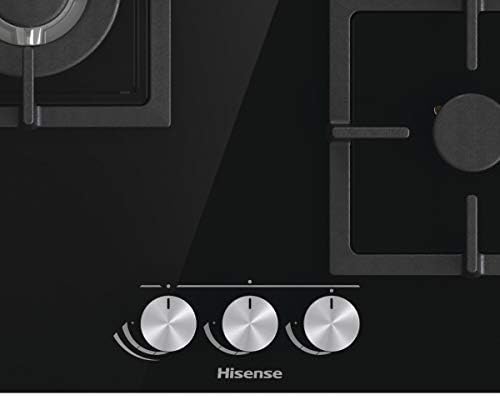 Hisense gg633b - placa a gás natural, 3 zonas, 60 cm, grelha em ferro fundido e vidro temperado preto, autoignição integrada nos comandos, segurança gasstop, fácil limpeza
