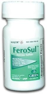 [3 PACK] FeroSul?325mg (5GR) Ferrous Sulfate Coated Easy-To-Swallow 100 ct. Tablets (Green) by Feosol