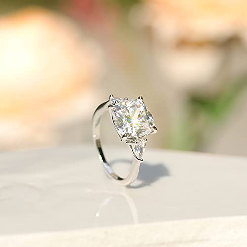 KOLMNSTA 3.5CT Silver Engagement Rings for Women Cushion Cut 3-Stone Promise Rings for Her White Gold Plated Cubic Zirconia CZ Wedding bands Size 7
