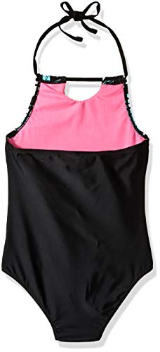 Big Chill Girls' Big Printed Rouched 1pc, Black, 10/12 - Thumbnail 2