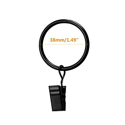 Umikk 42pcs Rings Curtain Clipsï¼ŒCurtain Rings with Rustproof Clipsï¼ŒClips to Hang Outdoor Curtainï¼ŒVintage Black ï¼ˆ38mm/1.5 Inch Interior Diameter ï¼‰