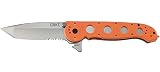 CRKT M16-14ZER Folding Pocket Knife: Emergency Rescue, Serrated Edge Blade, Tanto, Seatbelt Cutter Automated Liner Safety, Orange Nylon Handle with Window Breaker, 4-Position Pocket Clip