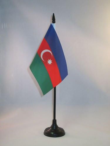 AZ FLAG, Azerbaijan Table Flag 4'' x 6'', Azerbaijani Office Mini Banner 100% Polyester 15 x 10 cm