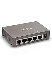 Aumox   Conmutador de red Ethernet Gigabit de 5 puertos, sobremesa, divisor Ethernet no gestionado, carcasa metálica duradera, optimización de tráfico, calidad sin ventilador, Plug and Play (AM SG205)