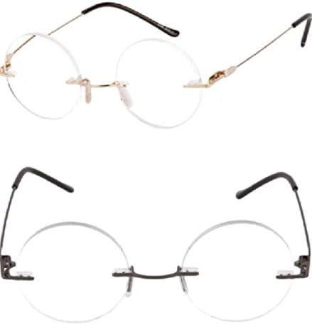 Steve's Totally Round Rimless Unisex Men and Women Circle Reading Glasses Readers +1.75 (2 Pair) Gold Tortoise and Gunmetal Black (2 Carrying Case Included)