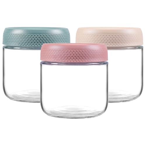 TERRIFI 10oz Glass Jars with Airtight Lids, 3-Pack Wide Mouth Mason Jars for Overnight Oats, Salad, Snacks, Yogurt, Spices, Sugar, Glass Food Storage Containers
