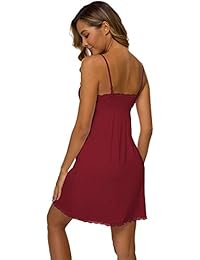 Vestido de bambú para mujer WiWi con encaje de color liso para dormir de noche