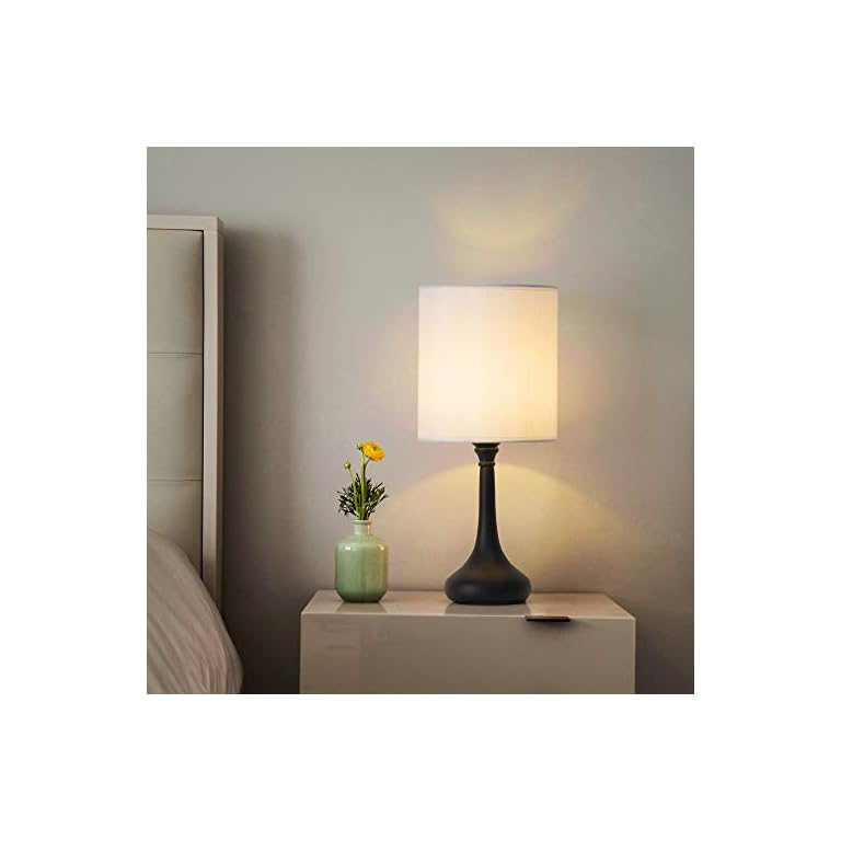 Table Lamps Set of 2 Bedside Lamps Modern Desk Nightstand Lamps Pair with Black Metal Base and