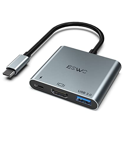 JESWO Adaptador USB C a HDMI, 3 en 1 Adaptador Tipo C Multipuerto USB C Hub con Puerto de Salida HDMI 4K, Puerto USB 3.0 y Puerto de Carga PD, Compatible con MacBook Pro/MacBook Air/Mini/iMac