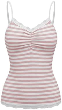 SOLY HUX Women's Striped Lace Trim Cami Top Spaghetti Strap Summer
