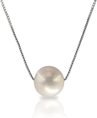 SWHITE 925 Sterling Silver Baroque Single Pearl Necklace Chain Freshwater Cultured