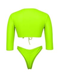 Haloon - Conjunto de bikini de 2 piezas con tanga de cintura alta y manga 3 4 para mujer