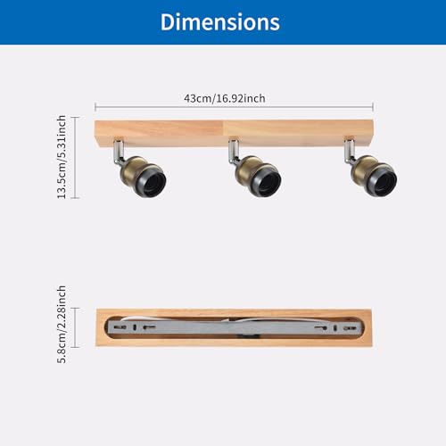 ANWIO Retro Ceiling Lamp, 3-Way Ceiling Lights for Bedroom, Kitchen and Living Room with E27 Bases, Adjustable, Bronze, 40W, 1080 Lumen, LED, White