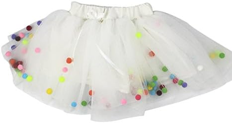 Laurelor Baby Girl Cute Rainbow Pom Pom Puff Ball Tulle Tutu Dress Lace Skirt,White 2T-3T