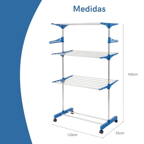 Varal de Chão Organizador Retrátil Dobrável 3 Andares Compacto e Rodinhas para Roupas Íntimas Ideal para Apartamento Premium