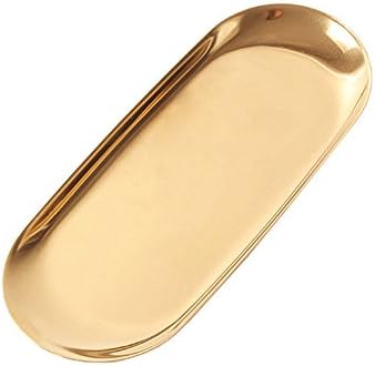 NEWBEER Dessert Tray Mirror Candle Plates Stainless Butter Dish Electroplating Metal Gold Tray for Jewelry Storage Decoration Afternoon Tea 7x3inch 4oz