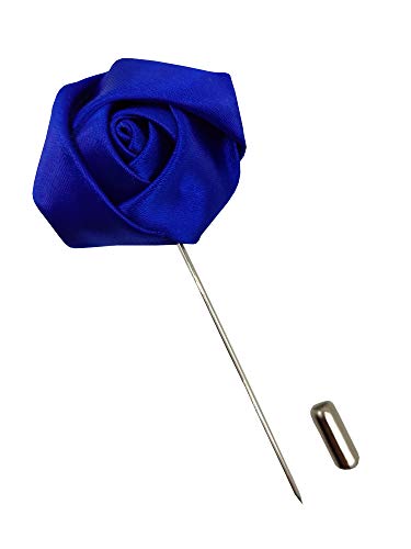 Sanrich Rose Boutonniere Men's Lapel Pins Satin Flower 12 Pack Groom Wedding Boutonniere Suit Brooch Outfit Accessories (royal blue)