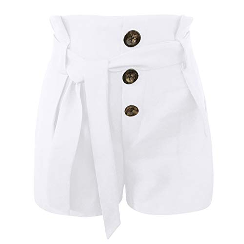 ZEFOTIM Paper Bag Shorts for Women high Waisted Casual Shorts Elastic Waist Front Pockets White - Thumbnail 2